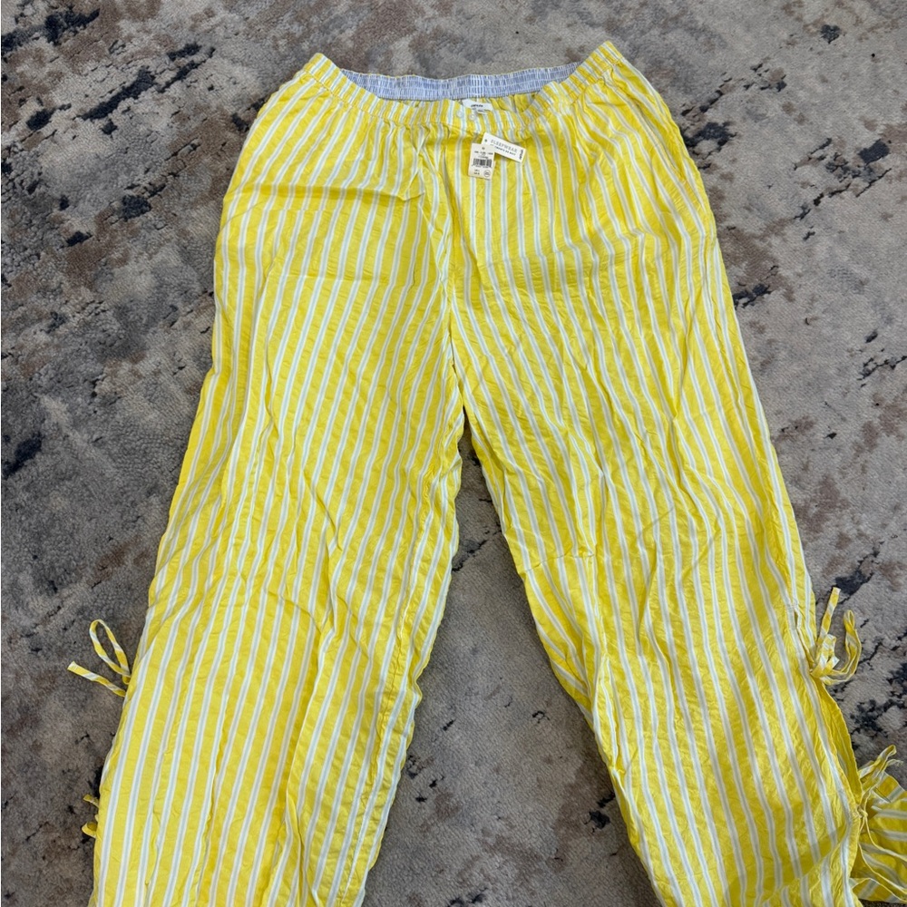 Aerie Yellow and White Sleepwear Tie Leg Pants